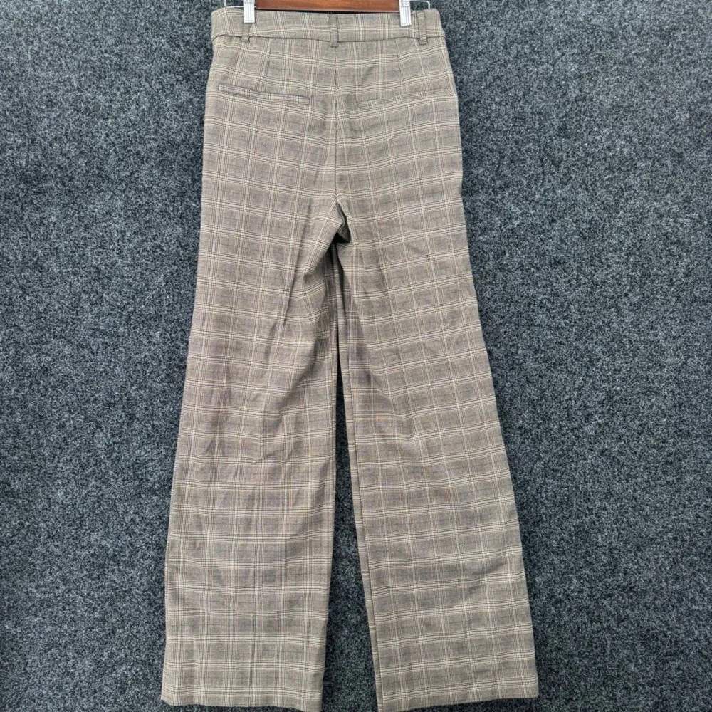 Zara Brown Plaid Wide Leg Pleated Trousers High Waisted Dress Pants Small 26